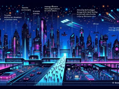Scudo231 mostra una città futuristica al neon con grattacieli illuminati, auto su una superstrada sopraelevata e velivoli che attraversano il cielo stellato.