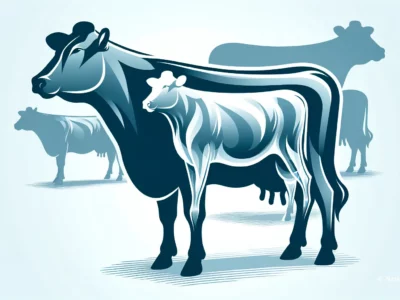 Tre mucche stilizzate in tonalità blu e bianco con il marchio Scudo231.it sullo sfondo chiaro, in una composizione grafica essenziale.