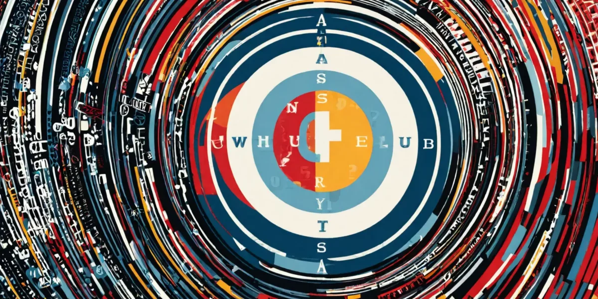 Cerchi concentrici multicolori avvolgono un logo centrale astratto, con lettere sovrapposte e un effetto grafico dinamico in stile digitale.
