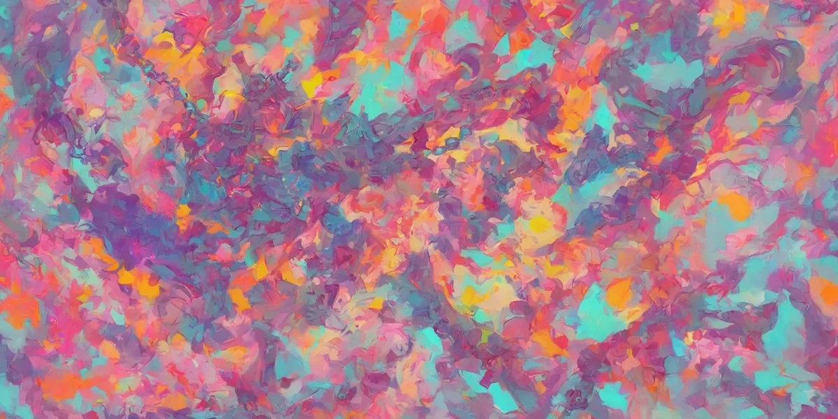 Sfondo astratto con pennellate vivaci nei toni turchese, rosa, arancio e viola, firmato Scudo231® nell’angolo inferiore.