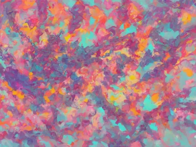 Sfondo astratto con pennellate vivaci nei toni turchese, rosa, arancio e viola, firmato Scudo231® nell’angolo inferiore.