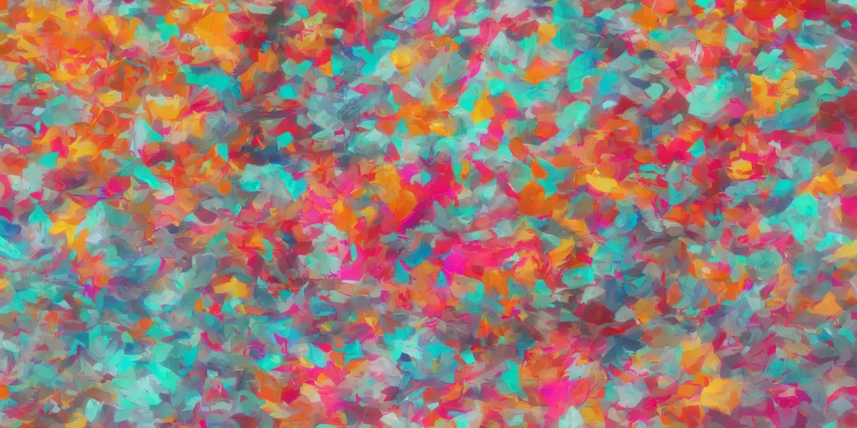 Sfondo astratto multicolore con pennellate sovrapposte in turchese, rosso, arancio, rosa e giallo, firmato Scudo231®.