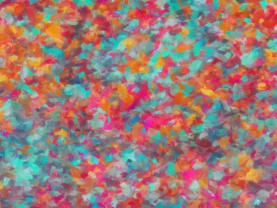 Sfondo astratto multicolore con pennellate sovrapposte in turchese, rosso, arancio, rosa e giallo, firmato Scudo231®.