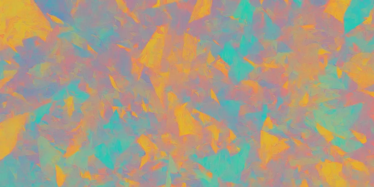 Texture astratta con frammenti irregolari in toni turchese, giallo e rosa che si sovrappongono in un motivo pittorico.