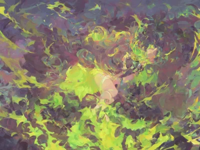 Una creatura alata dai colori verdi emerge tra foglie e pennellate, con il marchio Scudo231® visibile nell’angolo inferiore.