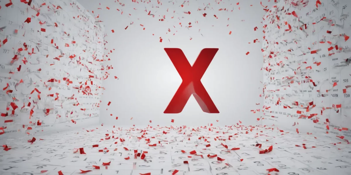 Una grande X rossa tridimensionale emerge tra frammenti di documenti e numeri dispersi, con il marchio Scudo231® nell’angolo.