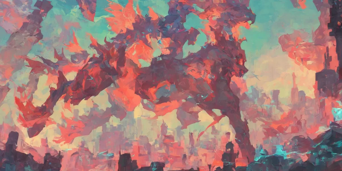 Illustrazione fantasy con un drago rosso sopra una città futuristica e il marchio Scudo231® nell’angolo inferiore.