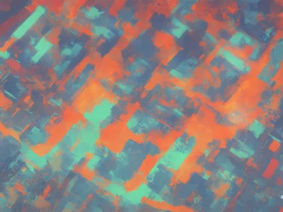 Composizione astratta con pennellate arancio, turchese e blu, firmata Scudo231® nell’angolo inferiore destro.