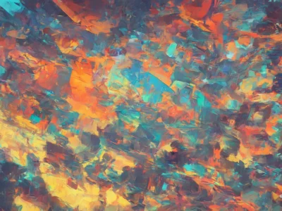 Composizione astratta in colori vivaci con pennellate turchesi, arancioni e gialle per Scudo231®
