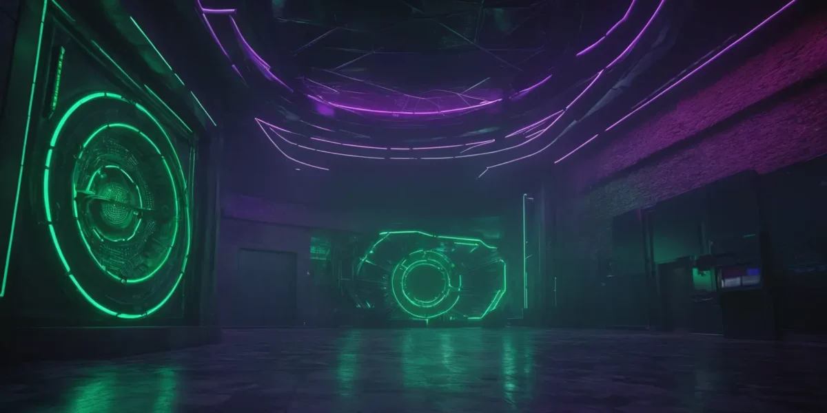 Un ambiente futuristico mostra strutture circolari illuminate di verde, pannelli tecnologici e la firma Scudo231.it in basso a destra.